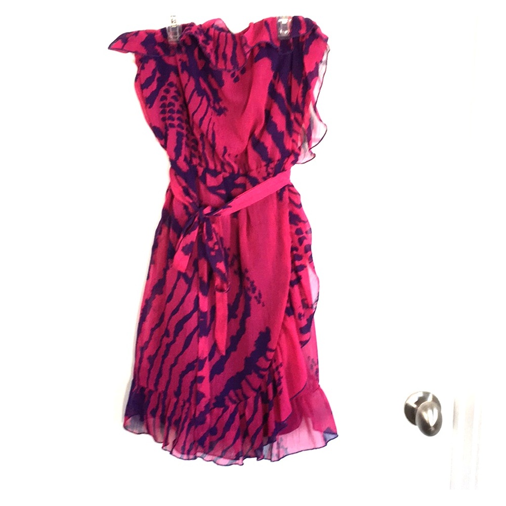 Pink and purple strapless dress
